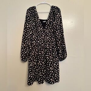 Abercrombie Black Long Sleeve V-Neck Mini Dress with Light Pink Print